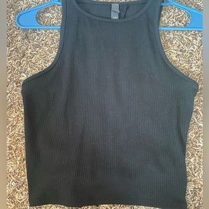 black open back tank top